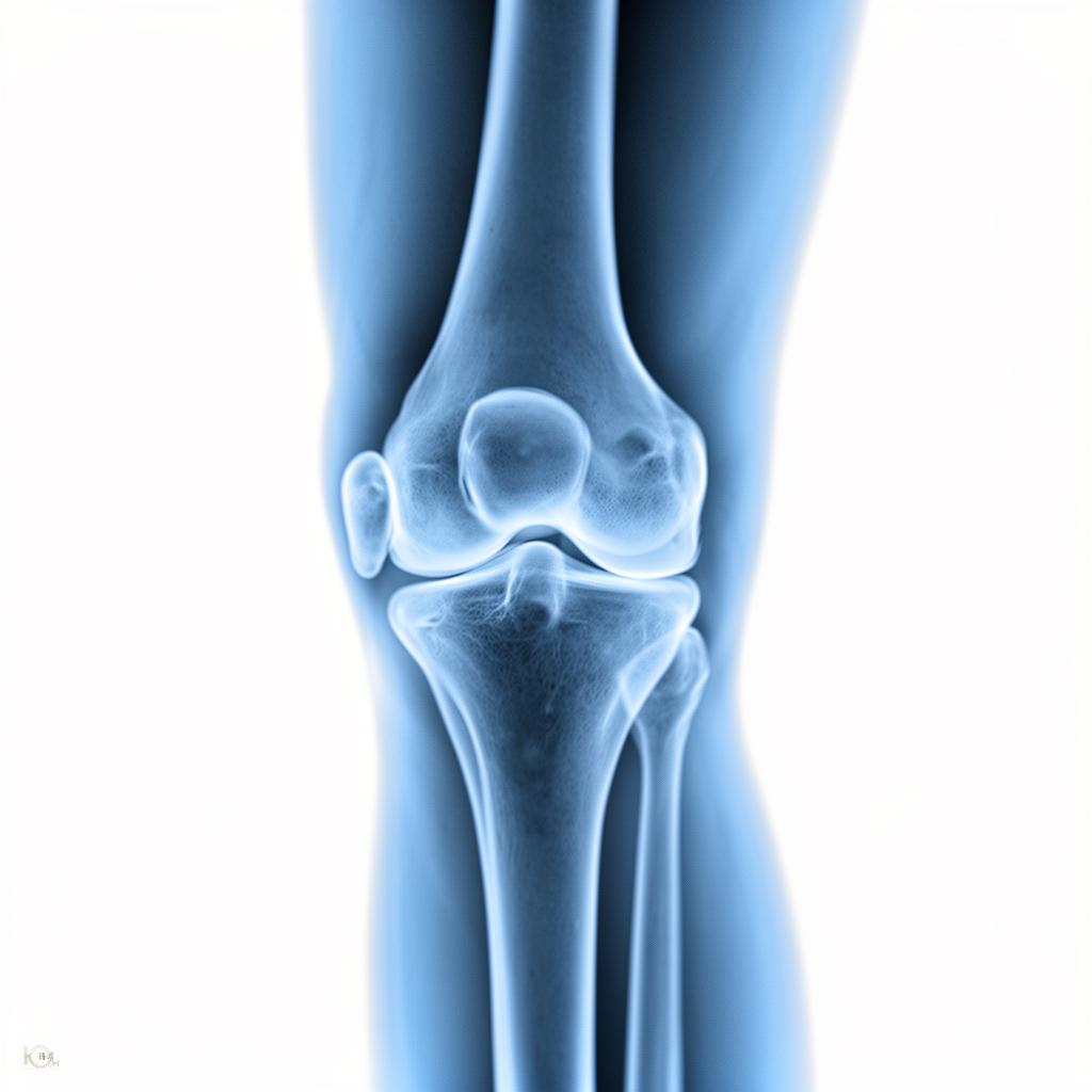 Studio anatomico del ginocchio in tonalità monocromo blu