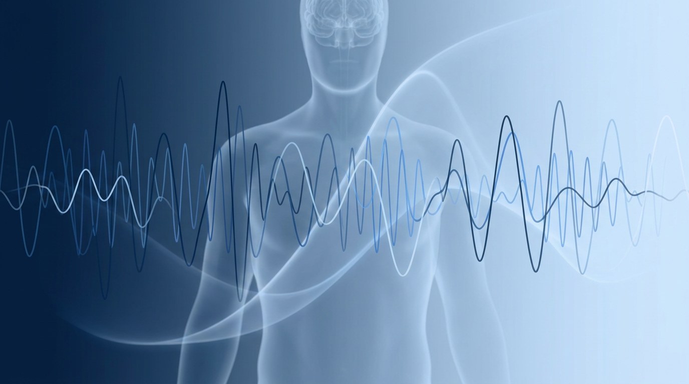 Visualizzazione astratta di forme d'onda elettromagnetiche pulsate
